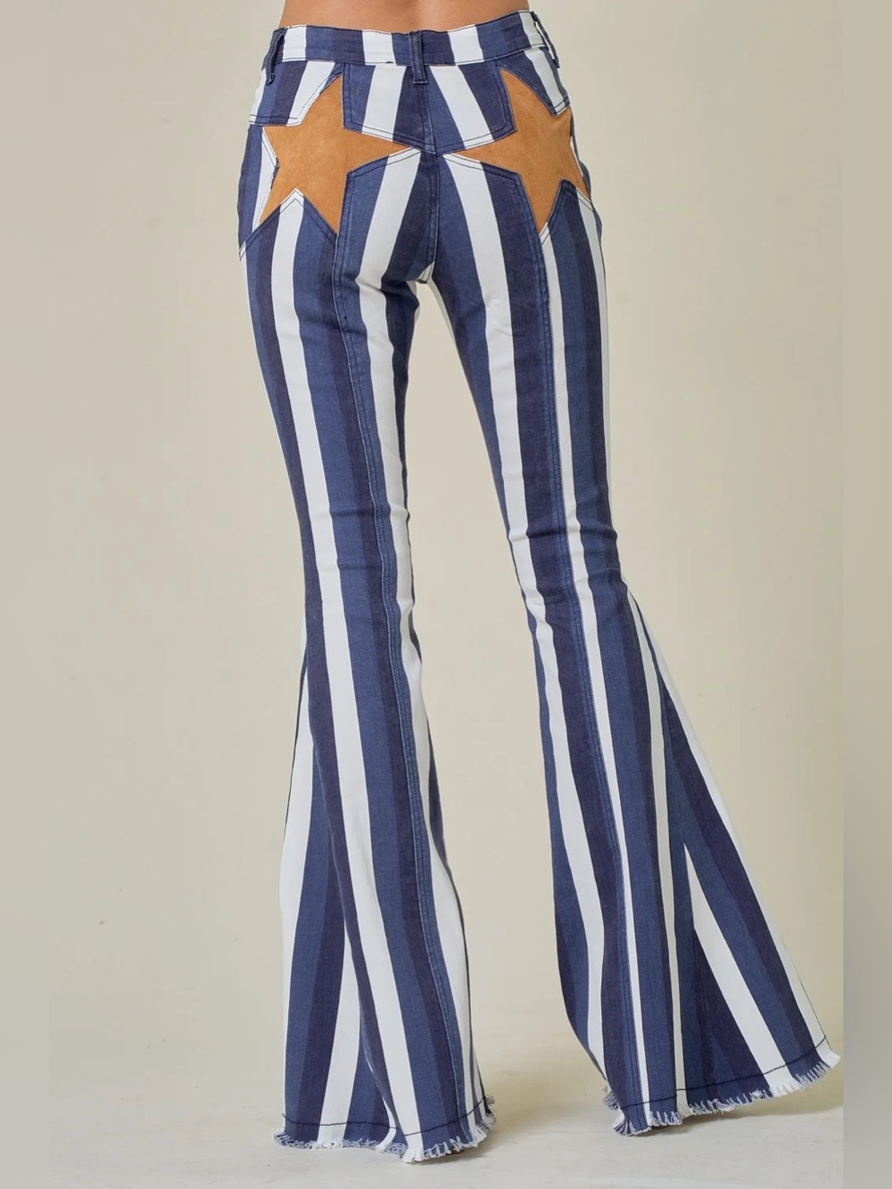Saints & Hearts Star Pocket Stripe Flare Jeans in Navy